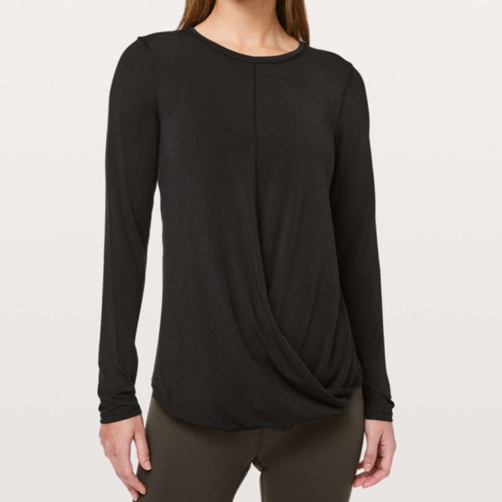Lululemon Black Serene Saturday Long Sleeve Top T-Shirt Sz 4
